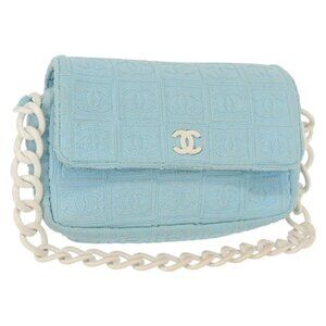 CHANEL Plastic Chain Shoulder Bag Pile Light Blue Silver CC Auth 158681V